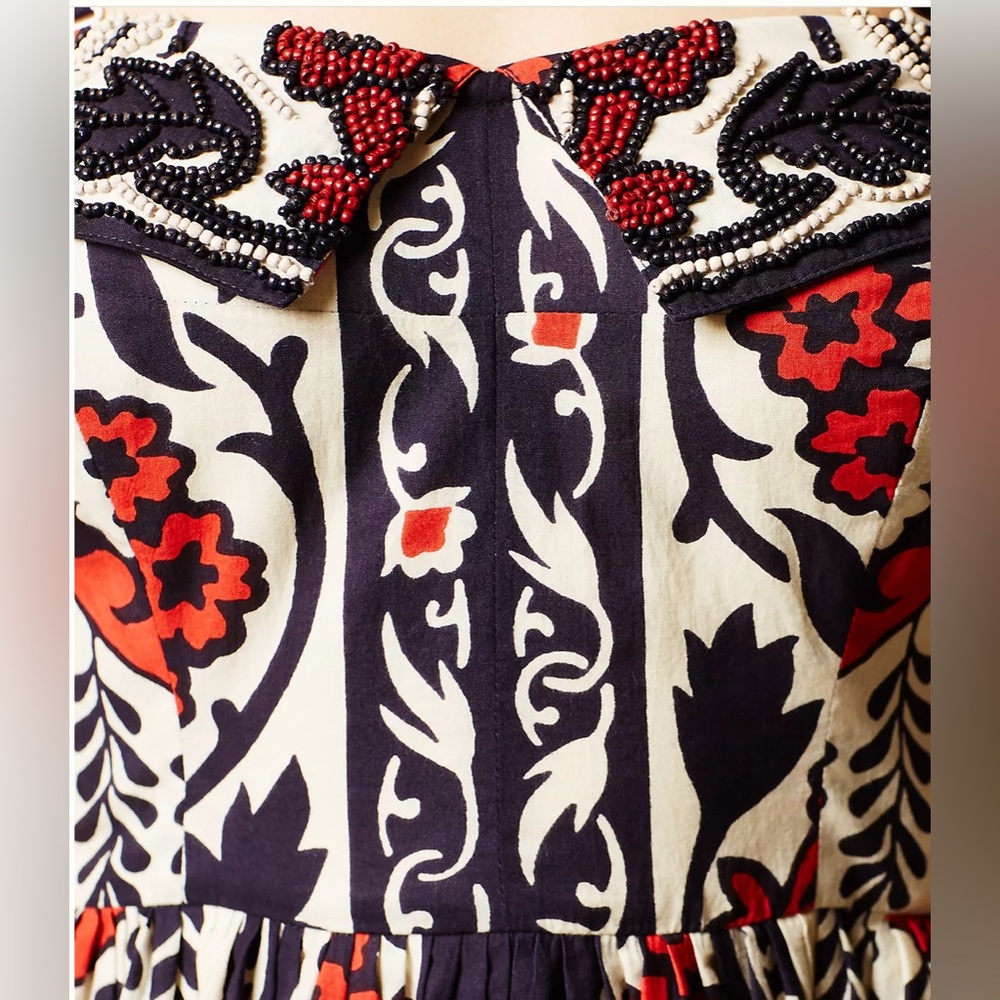 SOLD 🌟HOST PICK🌟Yoana Baraschi Sweetwater Beaded Collar Cotton Dress size 0 - Picture 6 of 9